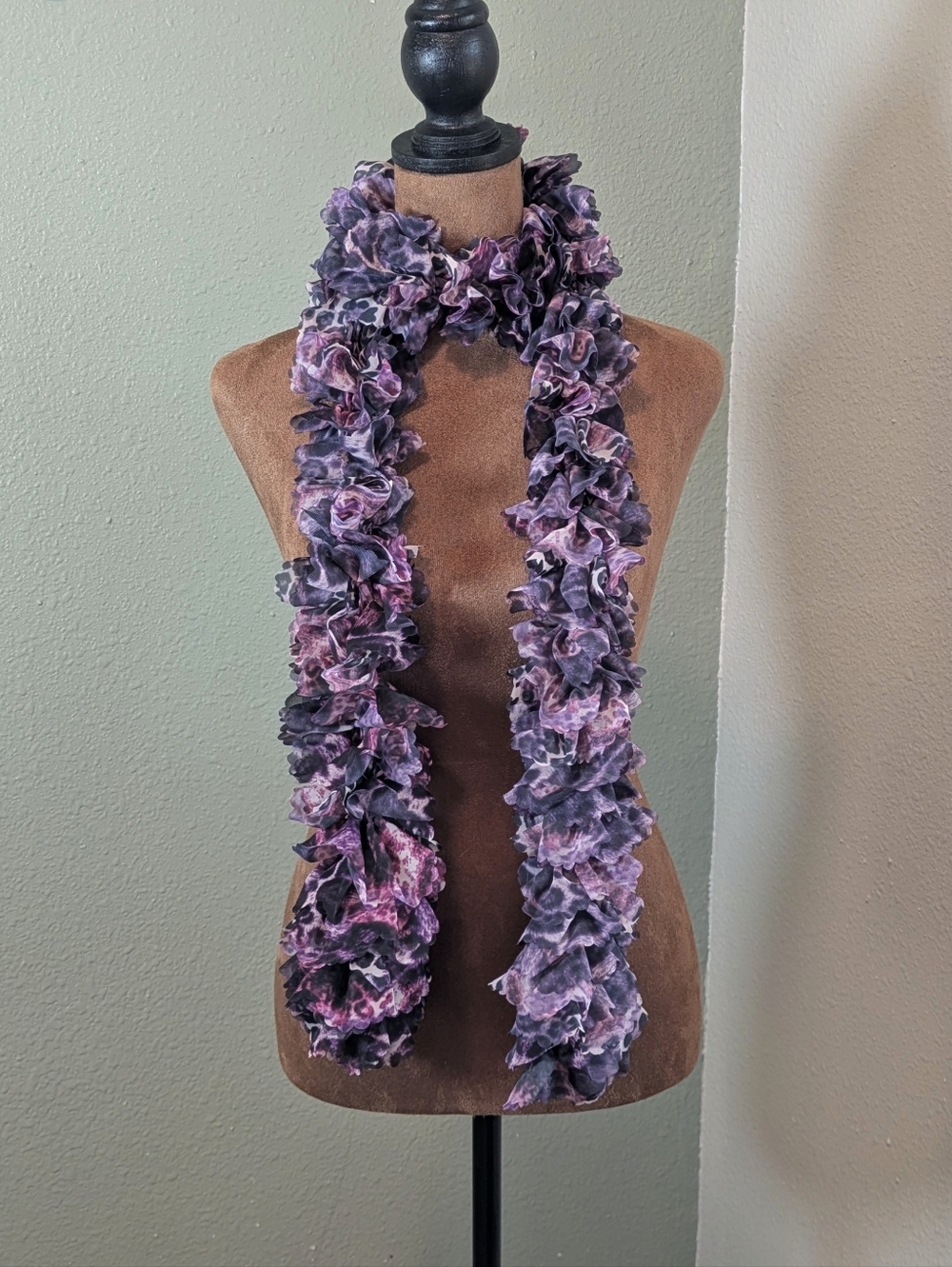Purple Leopard Print Ruffled Fashion Scarf - Women's Accessory